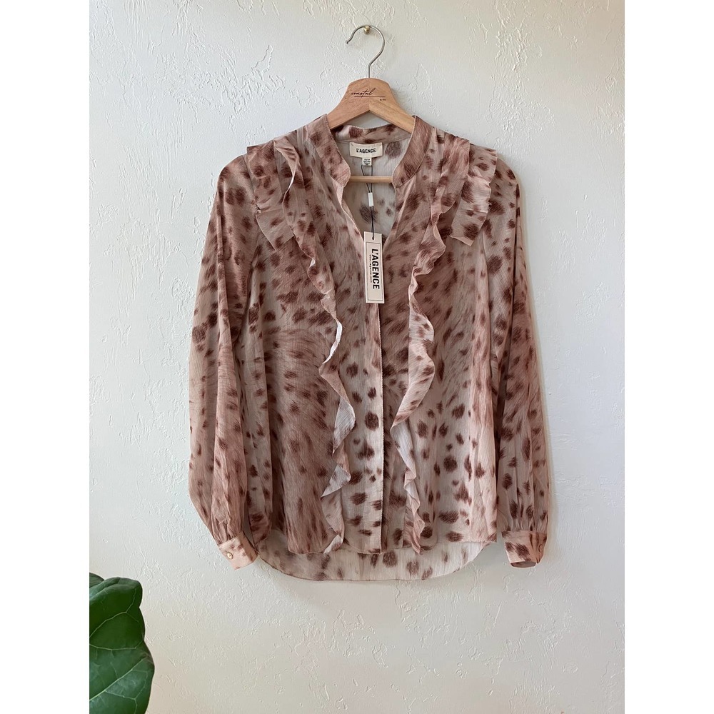L'AGENCE Nadine Animal Print Ruffle Blouse NWT XS